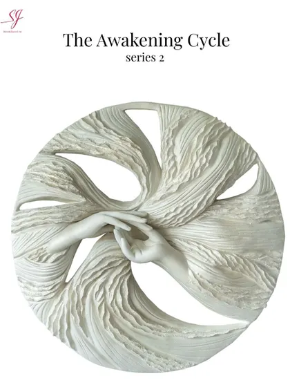 A clean, focused look at 'The Awakening Cycle series 2'. This 36-inch piece uses a luminous white finish to suggest clarity and the inner light that comes from self-love and evolution.