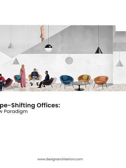 A conceptual image representing the new paradigm of shape-shifting offices, where flexible furniture and open spaces allow for constant reconfiguration.