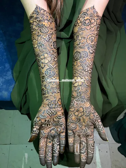 Another look at a full bridal design, showing the consistency and detail I apply to both arms for a perfectly symmetrical and balanced appearance.