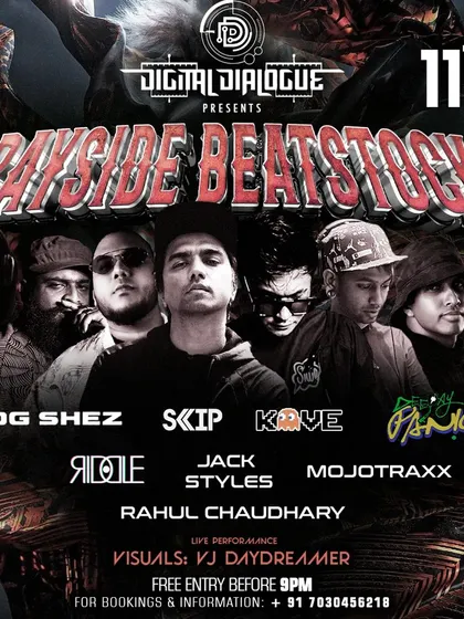 The lineup for Bayside Beatstock, a strictly underground hip hop event in Goa. I was featured alongside some of the country's best turntablists and rappers.