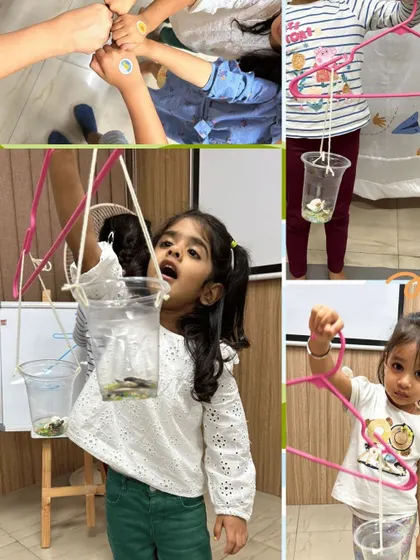 A simple DIY scale to learn about weight and gravity. The children experimented by adding different objects to the cups, creating a tangible and fun lesson in basic physics.