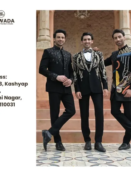 A full-length group shot with our studio address, inviting you to explore these exclusive designs.