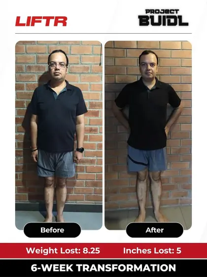 Hitesh broke through a weight-loss plateau at age 40, losing 8.25 kgs and 5 inches. This front view shows his incredible results.