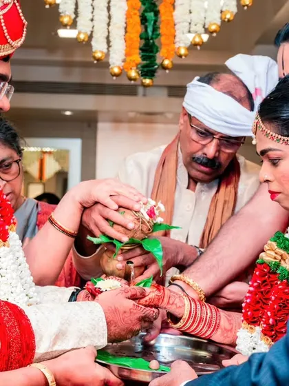 The Kanyadaan ceremony, where the parents of the bride pour holy water over the couple's joined hands, a poignant and significant ritual.