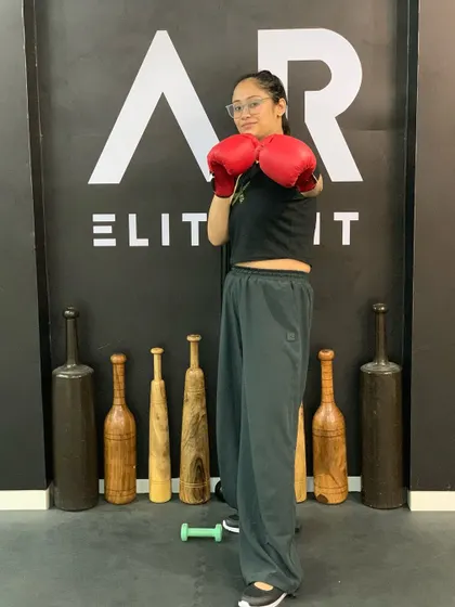 Ready to box at the AR Elite Fit Studio. Boxing is an amazing full-body workout and a great stress reliever.