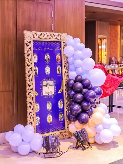 Another view of the royal milestone board. The grand, carved frame and regal color scheme make it a standout piece that beautifully celebrates the prince's first year.