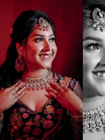 A happy bridal portrait, available in both color and classic black and white.