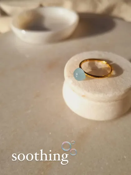 The 'bhūmi' Aquamarine Mood Ring, a simple and beautiful piece for soothing the soul.