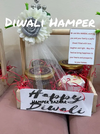 A closer look at our ₹750 Diwali hamper, complete with a personalized note. We can add custom messages to any order to make your gift feel extra special and personal.