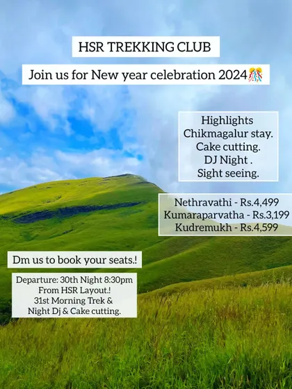 An announcement for my New Year's celebration treks, featuring Nethravathi as one of the prime destinations.