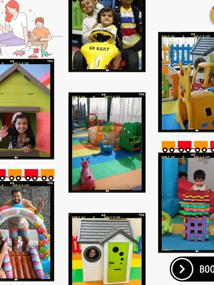 Create memories and let the laughter flow. This collage is a train of fun, featuring happy kids in playhouses, on go-karts, and parents joining in on the excitement.