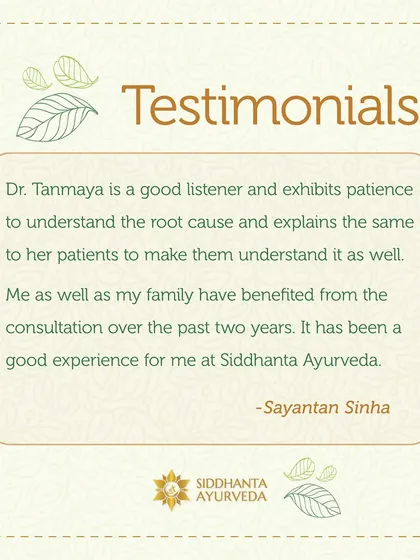 Sayantan Sinha shares how he and his family have benefited from consultations over two years, appreciating my patience in listening and explaining the root cause of health issues.