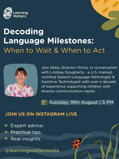 This post announces an Instagram Live session focused on decoding language milestones. We believe in empowering parents with expert advice and practical tips to support their child's communication journey.