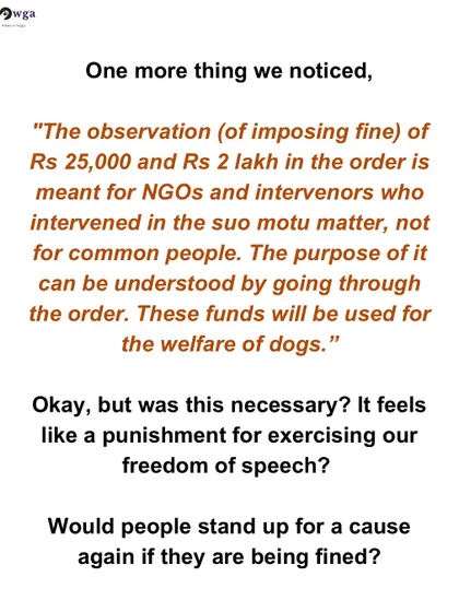 We question the fines imposed on NGOs and intervenors, which feel like a punishment for exercising freedom of speech and could discourage people from standing up for a cause.