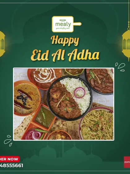 Eid Mubarak to you and your family. This image displays a spread of our offerings, perfect for a grand Eid feast at home with our authentic curries, biryanis, and meal bowls.