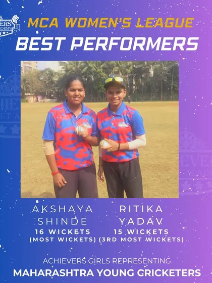 Celebrating our top bowlers, Akshaya Shinde (most wickets) and Ritika Yadav (3rd most wickets), in the MCA Women's League.