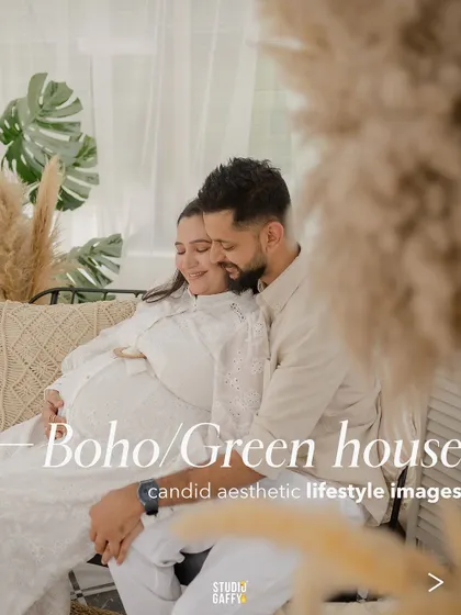 This image showcases our Boho/Greenhouse style, perfect for candid, aesthetic, and lifestyle-focused maternity photos.