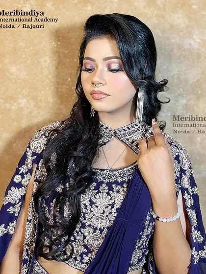 A graceful pose showing the flow and texture of the styled waves, a popular choice for evening events.