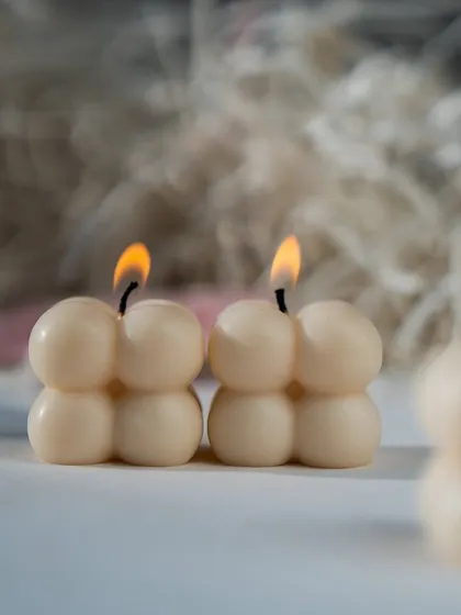 Our mini bubble candles, or 'blobs', lit and looking adorable.