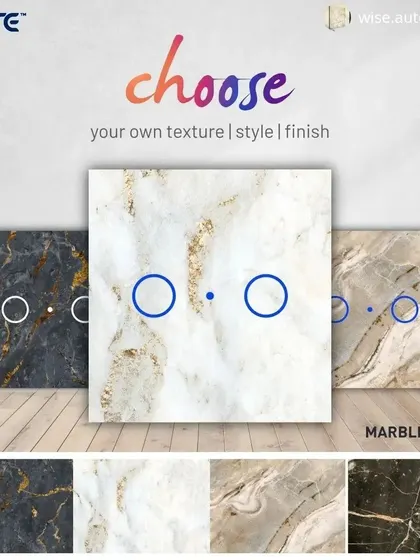 For a truly luxurious feel, we offer smart switches with a marble finish. You have the freedom to choose your own texture, style, and finish to create a switch panel that is a piece of art in itself.