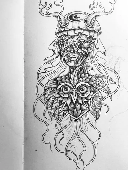 A progress shot of the "Hybrid" piece.