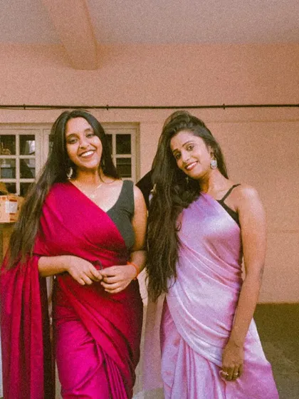 Two happy smiles. Friends who dance together, stay together.