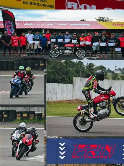 A collage from one of our recent track school events. It captures the full experience, from on-track action and stunt practice to the final group photo with certified riders.