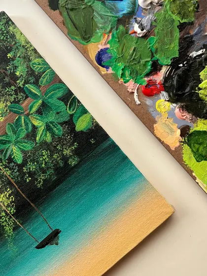 A close up of the lower half of the Maui painting.