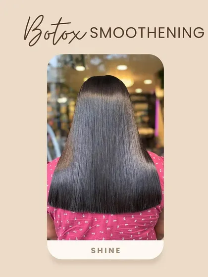 An example of the sleek, shiny finish from our Botox Smoothening treatment, a game-changer for highly damaged or mature hair.