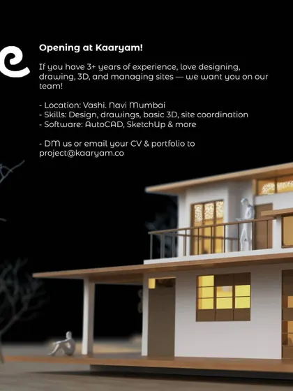 Kaaryam in Navi Mumbai is hiring an architect with 3+ years of experience.