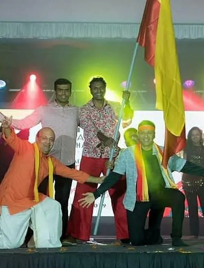 The grand finale of a Kannada Rajyotsava celebration I choreographed. We had 75 performers of all ages on one stage, united by dance. This photo captures the pride and scale of our community event performance.