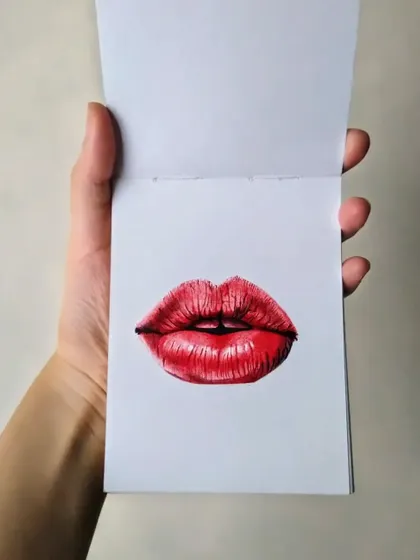 A small sketchbook drawing of lips, created with a red ballpoint pen. I focused on capturing the texture and glossy highlights.