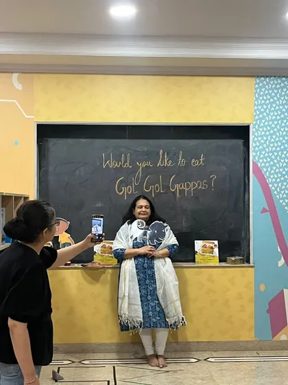 A picture with the author of the "Gol Gol Guppas" book. It was a special day having her with us to share her story.