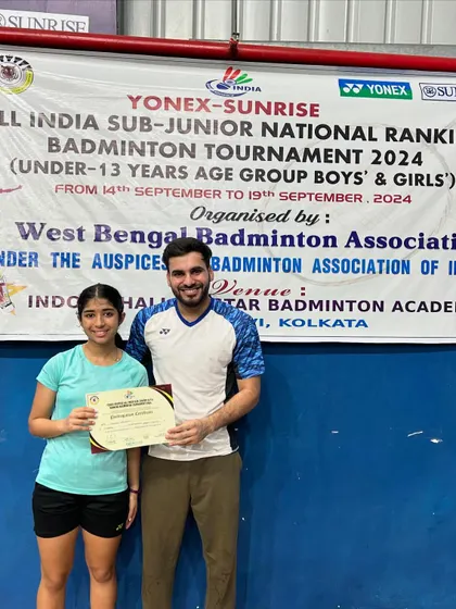 With Nandini in Kolkata after she reached the quarterfinals in the U13 girls' doubles at a national ranking tournament.