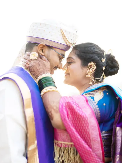 An intimate nose-to-nose portrait, capturing a moment of pure affection and happiness.
