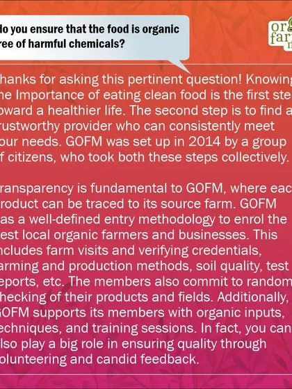 An infographic detailing how we ensure the food at the market is organic and free from harmful chemicals.