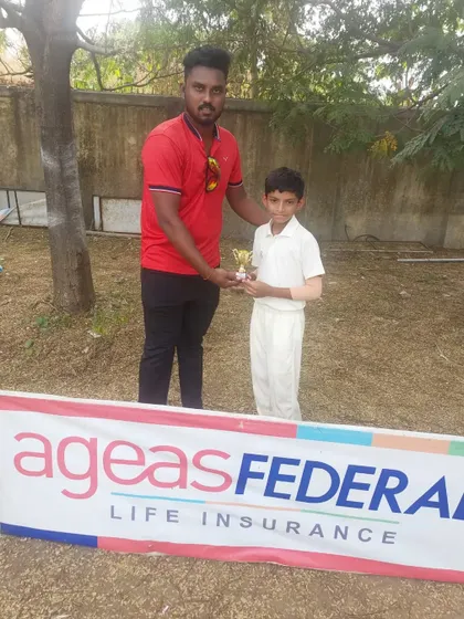 Our U-11 player Viraj Patil receiving the 'Man of the Match' trophy for his performance in the Federal Cup.