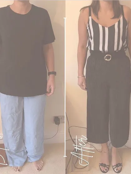 A duplicate view of this client's amazing transformation. Focusing on structure and fit, we created an outfit that celebrates her shape instead of hiding it.