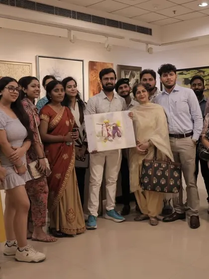 Posing with the finished artwork and the participants after the watercolor demonstration at Aifacs gallery.