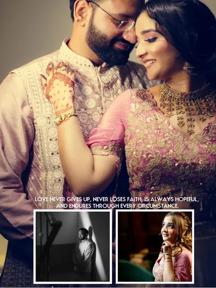 A creative photo collage from a Roka, combining a romantic close-up with artistic black and white solo portraits.