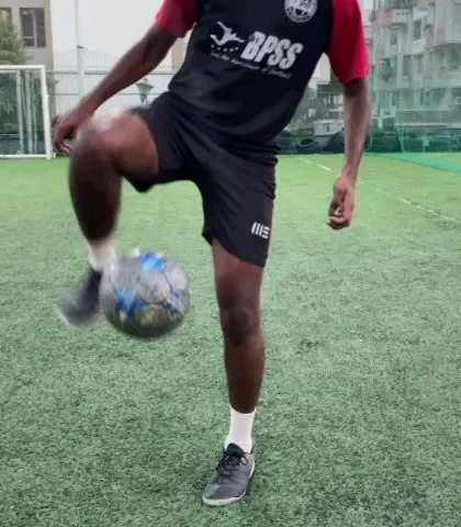 Amit Kumar practicing his touch and control, essential skills for a midfielder moving up to the A Division.