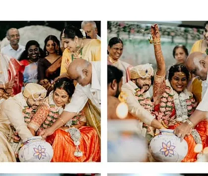 More joyful moments from the wedding rituals. The makeup is designed to be sweat-proof and long-lasting.