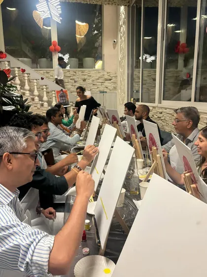 A wide shot of a corporate workshop in progress. You can see the focus and quiet concentration that happens when everyone gets into their creative zone.