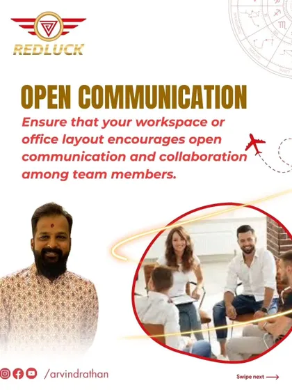 An office layout should encourage open communication and collaboration, which is a core Vastu principle for team synergy.
