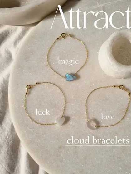 A collection of my cloud bracelets, designed to help you attract magic, luck, or love.