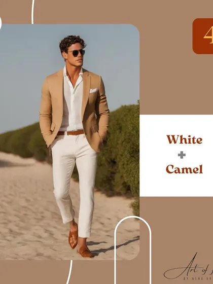 White and camel is a timeless, neutral blend that screams luxury and minimalism. Think a white linen shirt with camel trousers for a polished look.