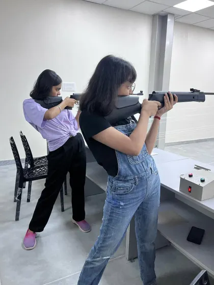 Students practice their air rifle technique at the BS International School shooting range. We provide all necessary equipment and coaching for our school programs.
