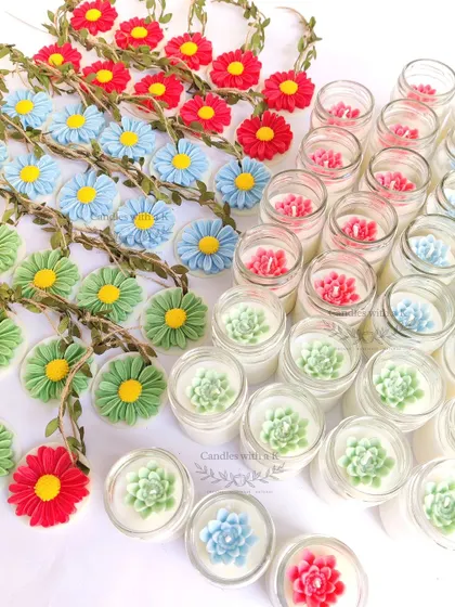Another angle of the vibrant birthday gift components, highlighting the bright red, blue, and green color scheme.