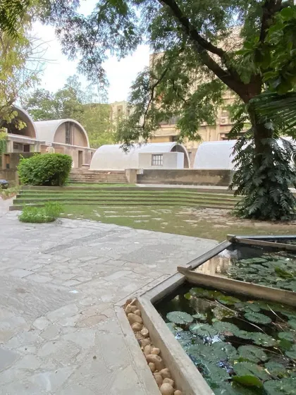 The grounds of Sangath in Ahmedabad, a place of pilgrimage for architects. The design seamlessly integrates building and landscape, offering endless lessons in space, light, and material.