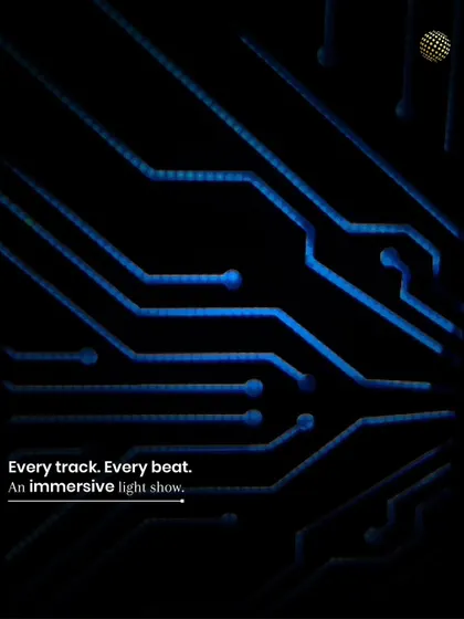 Every track, every beat, an immersive light show. This visual represents how our systems translate music into a corresponding display of light, creating a multi-sensory experience in your own home.
